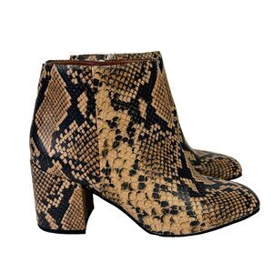 Franco Sarto Trudy Ankle Boots Snake Print Python Heeled Booties Brown Black 9.5